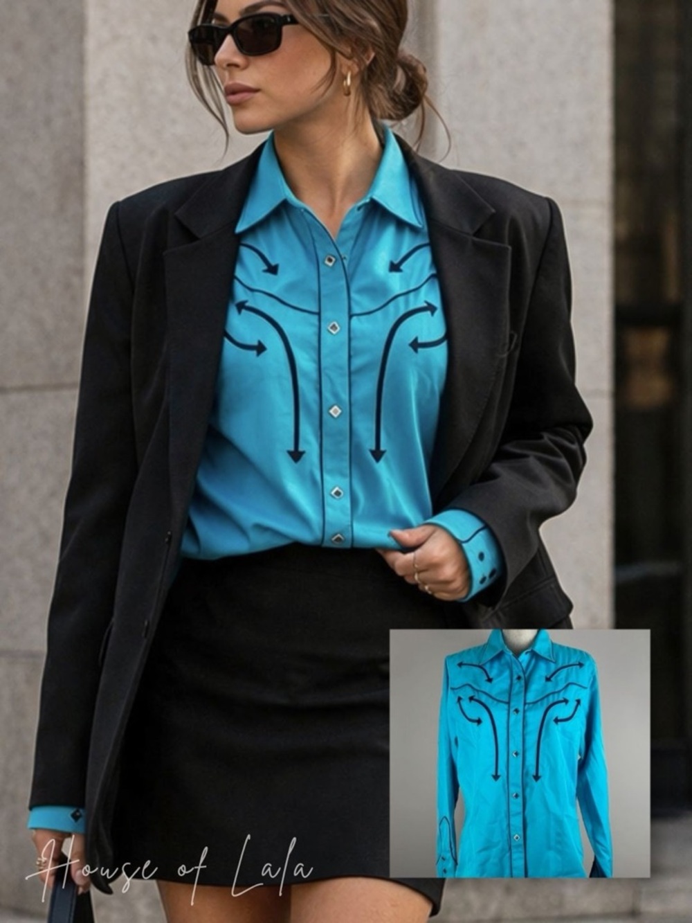 TEAL blue roper western rodeo button down riding shirt